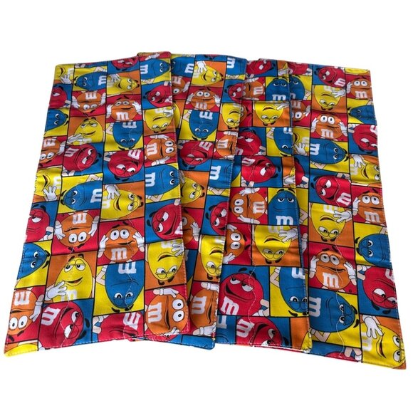Set of 4 Handmade Burp Cloths Multicolored M&M Candy Theme, Size 7 x 16 in - Picture 1 of 6